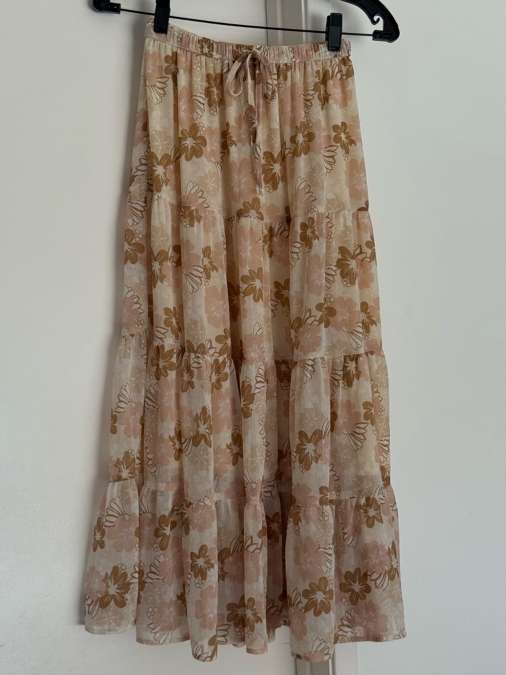 Women’s American Eagle Outfitters Floral Tiered Maxi Skirt - Pink & Brown